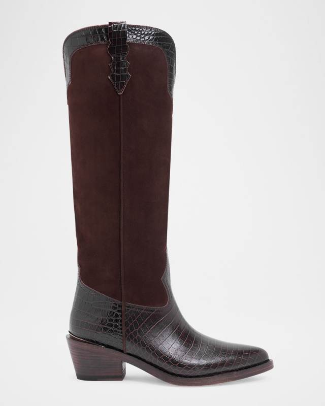 Mira Mixed Leather Western Knee Boots